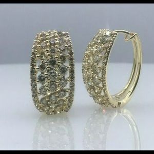 14KGold Round 2 Carat Diamond Hoop Huggie Earrings